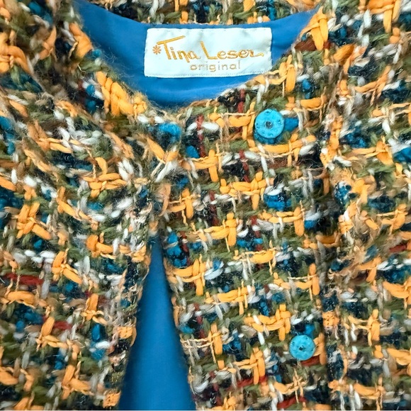 Vintage 60’s TINA LESER Multi-colored Wool Tweed Midi Dress Coat Set RARE - Picture 14 of 16